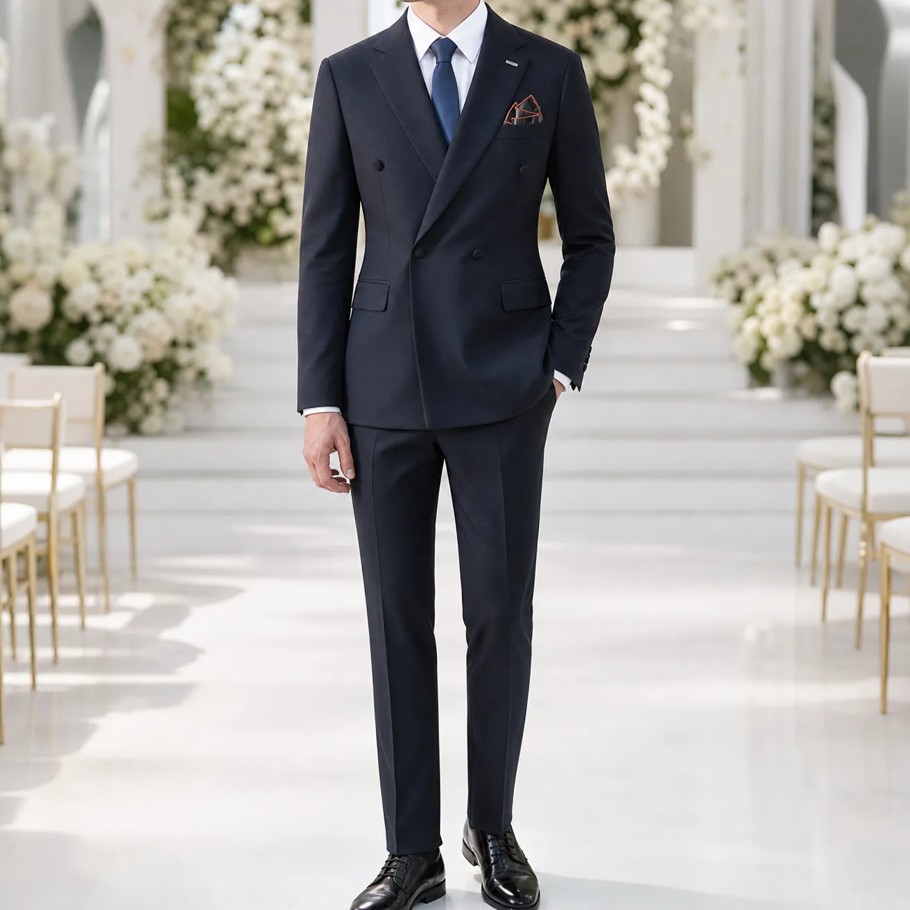 Blazer sur mesure pour homme, style italien, double boutonnage, 4 boutons, col en V, coupe ajustée, costume formel pour affaires et mariage